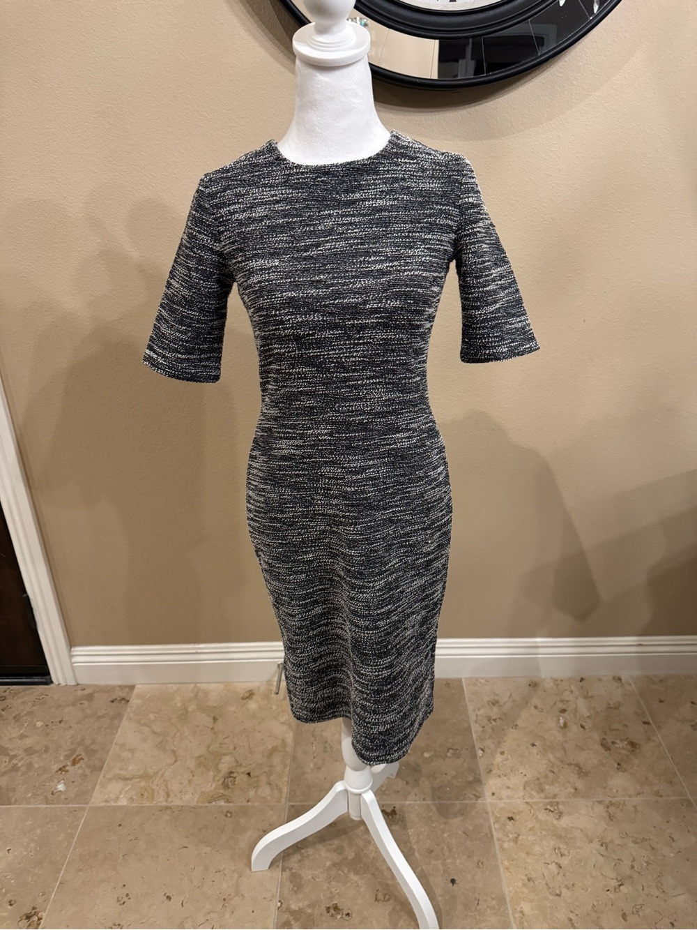 Banana Republic Black and White Marled Midi Sheath Dress